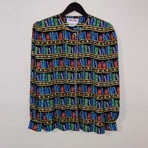 Maggy London Silk Library Book Button Down Blouse